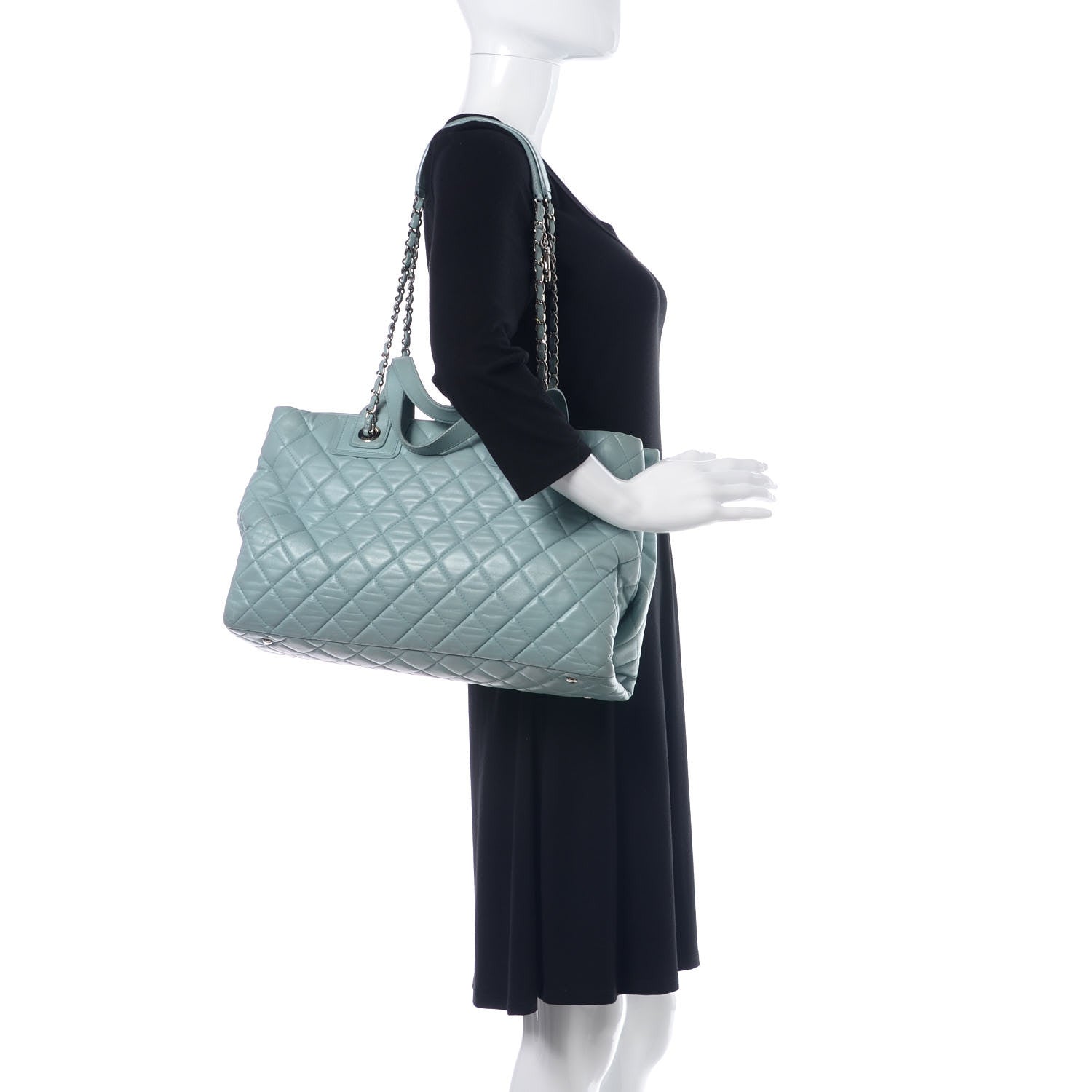Chanel Lambskin Quilted Daily Shopping Tote Light Blue 3 of 19
