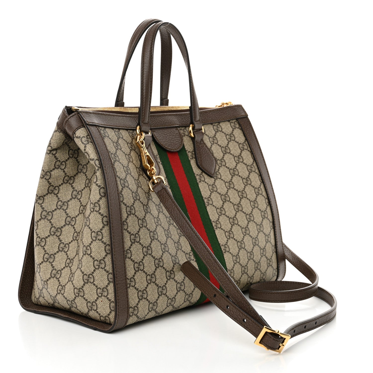 Gucci GG Supreme Monogram Web Medium Ophidia Tote Bag Brown 3 of 9