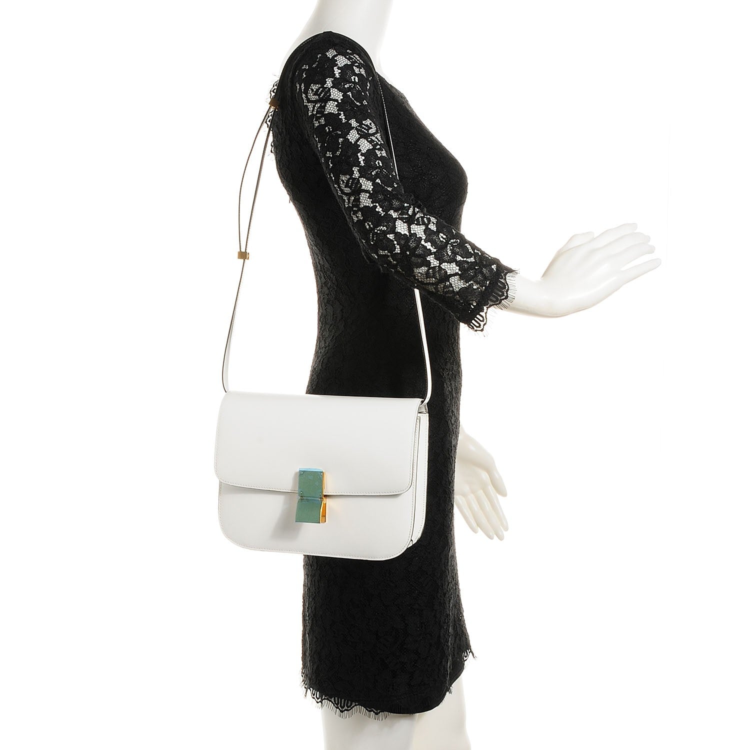Celine Spazzolato Calfskin Medium Classic Box Flap Bag White 2 of 8