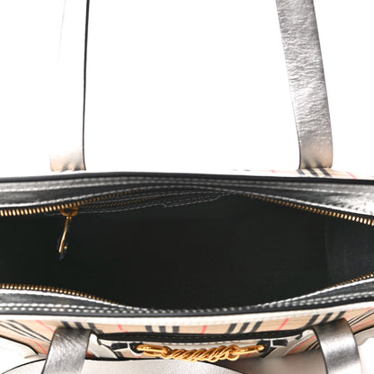 Burberry Metallic Calfskin Medium 1983 Knight Check Link Tote Silver 4 of 4