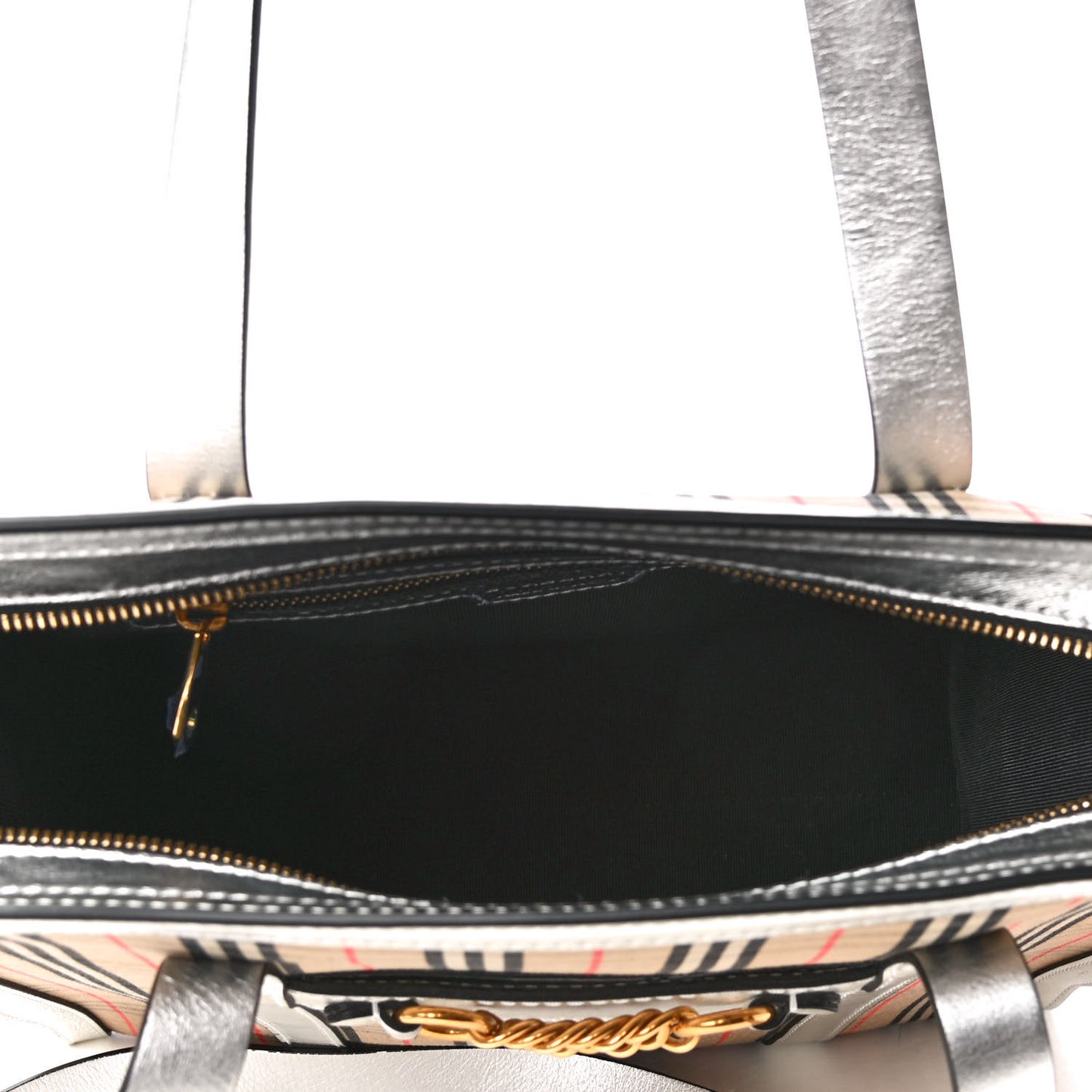 Metallic Calfskin Medium 1983 Knight Check Link Tote Silver
