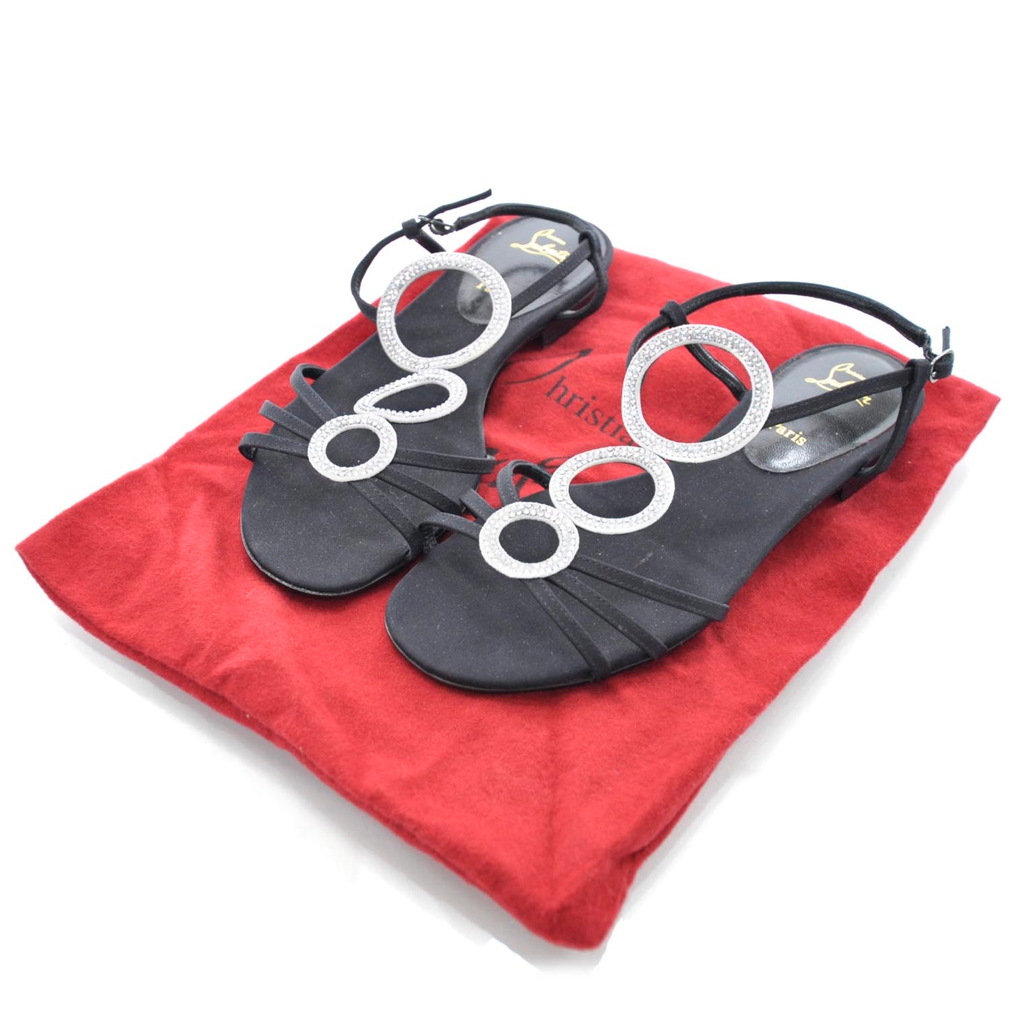 Crepe Crystal Aplarona Flat Sandals 35 Black