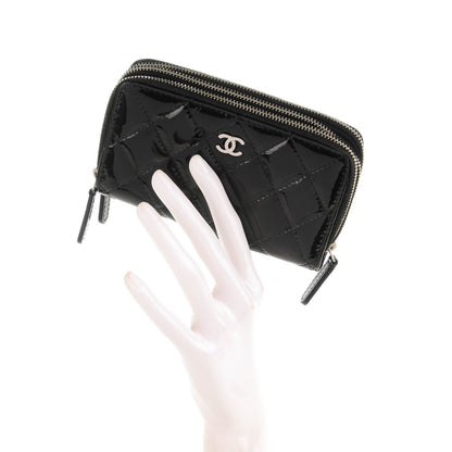 Chanel Patent Quilted Small Triple Zipper Wallet Black 2 of 7