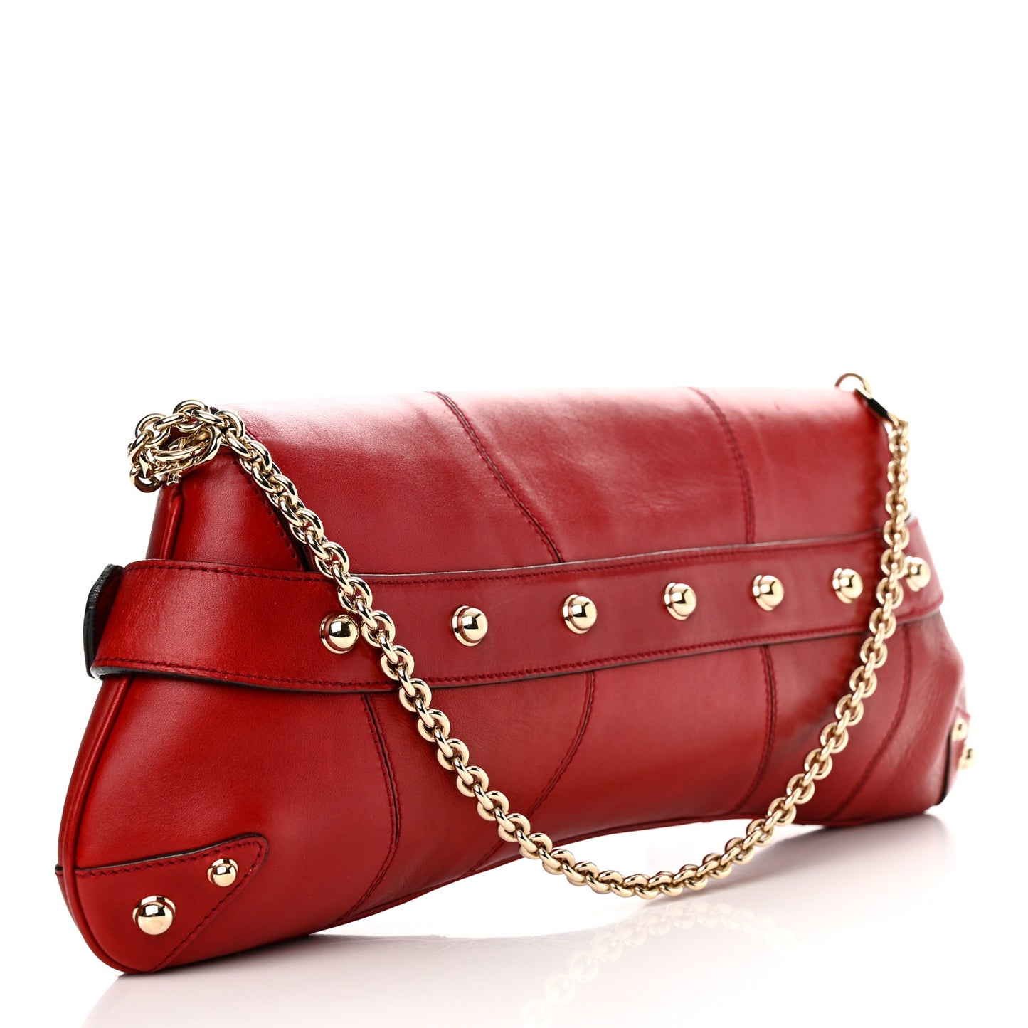 Calfskin Horsebit Chain Clutch Red