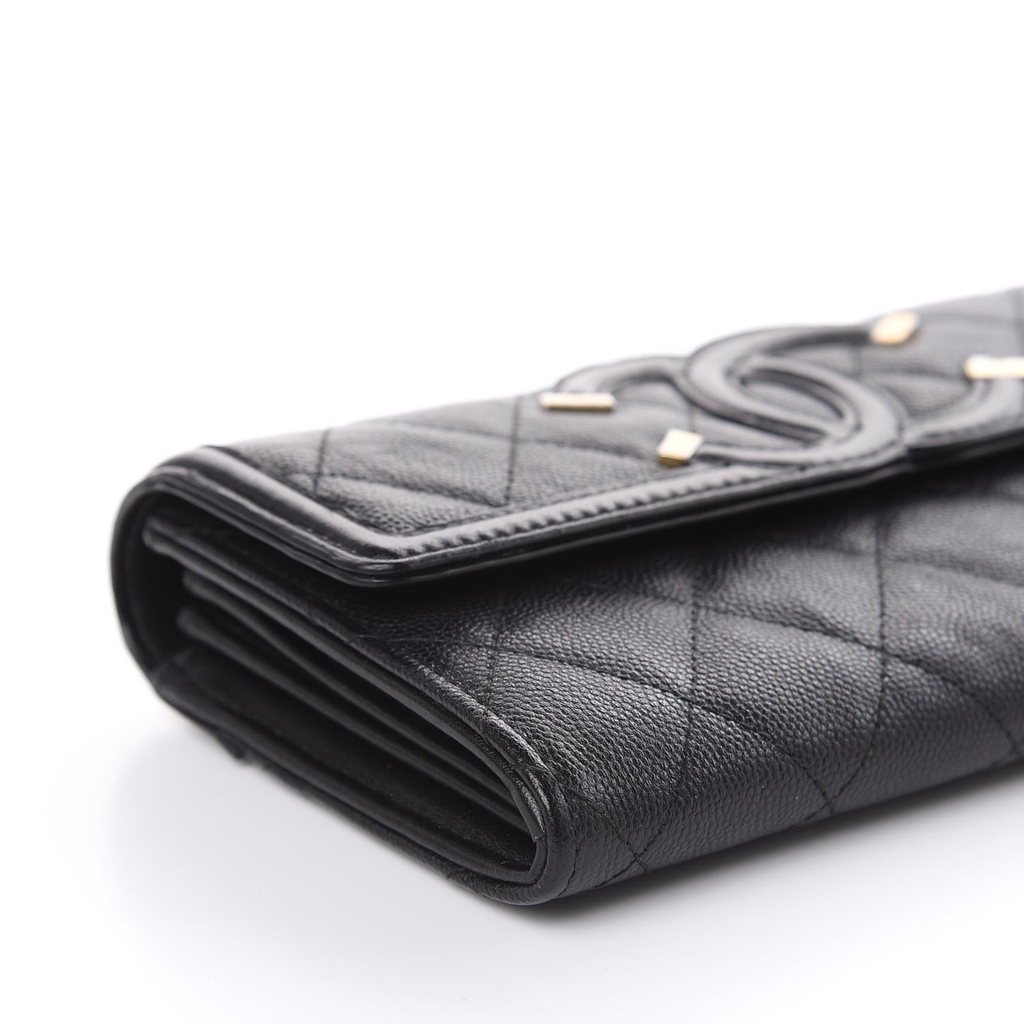 Caviar Quilted Filigree Large Gusset Flap Wallet Black