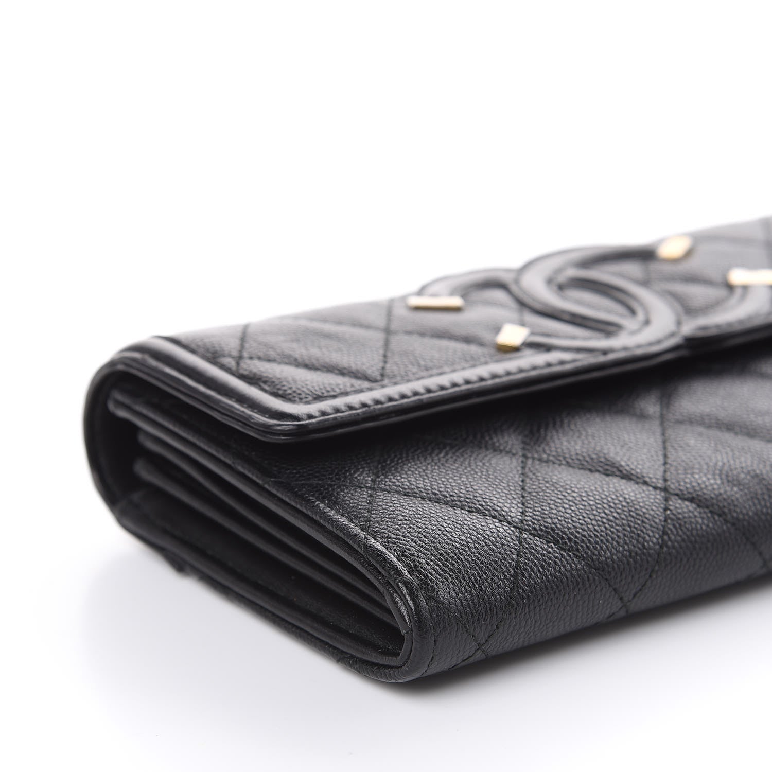 Chanel Caviar Quilted Filigree Large Gusset Flap Wallet Black 9 of 12