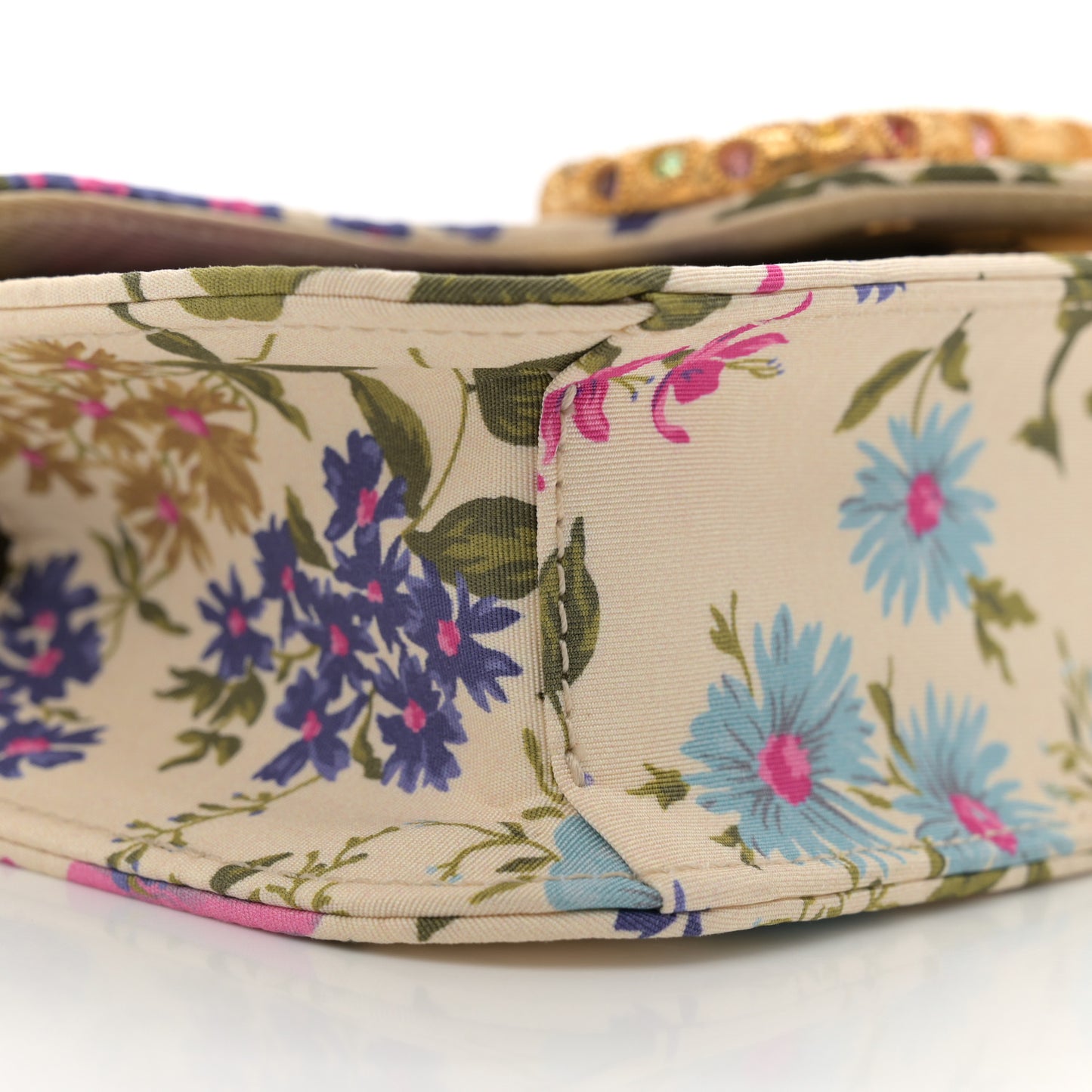 Satin Moire Floral Vlogo Loco Shoulder Bag  White Multicolor