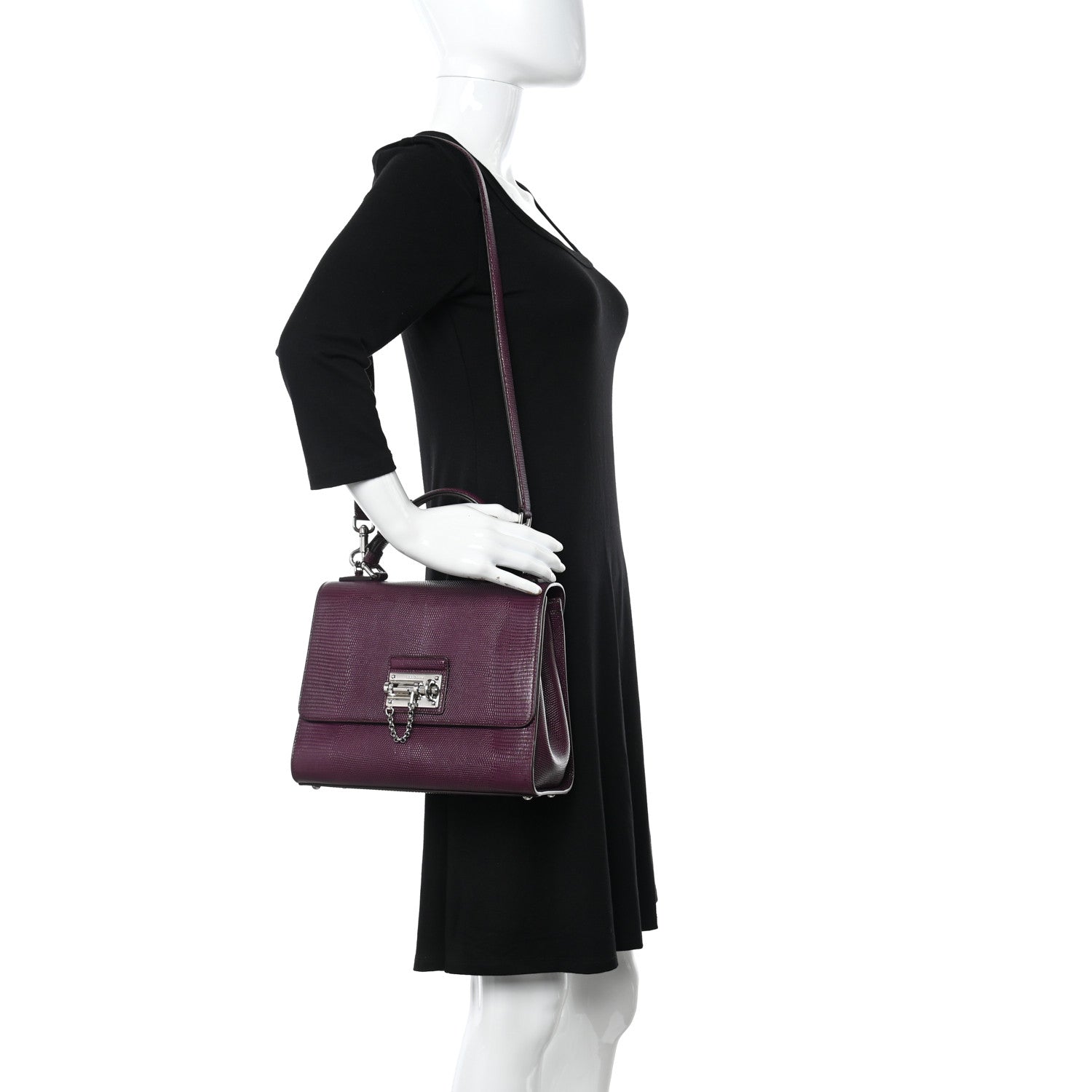 Dolce & Gabbana Lizard Calfskin Embossed Medium Monica Top Handle Bag Purple 2 of 11