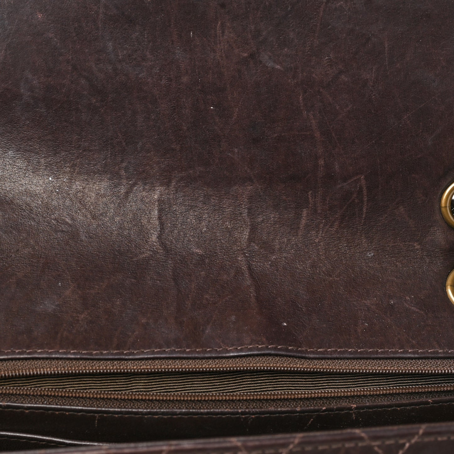 Calfskin Stitched Medium Single Flap Brown