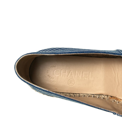 Chanel Canvas Striped Patent CC Espadrilles 40 Navy Black 9 of 10