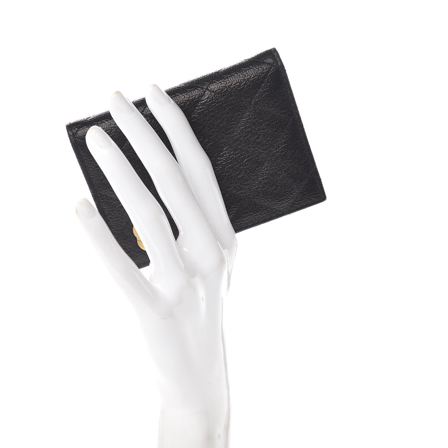 Logo Calfskin Embossed Quilted Card Holder Wallet Black