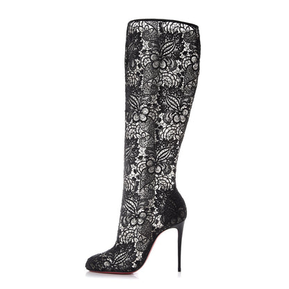 Christian Louboutin Mesh Guipure Wax Lace Kid Tennissina 100 Tall Boots 36 Black 1 of 7