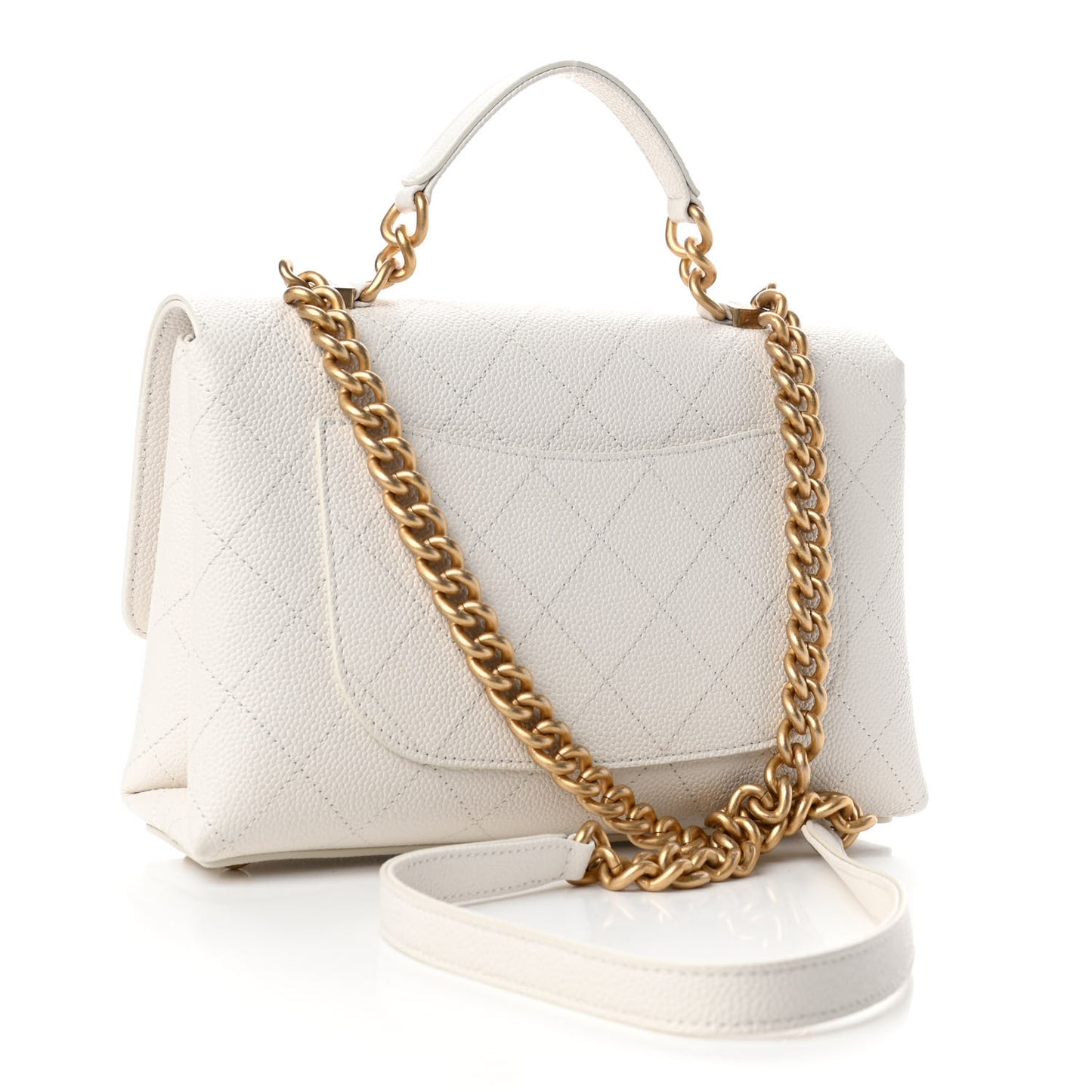 Grained Calfskin Small Stitched Flap White