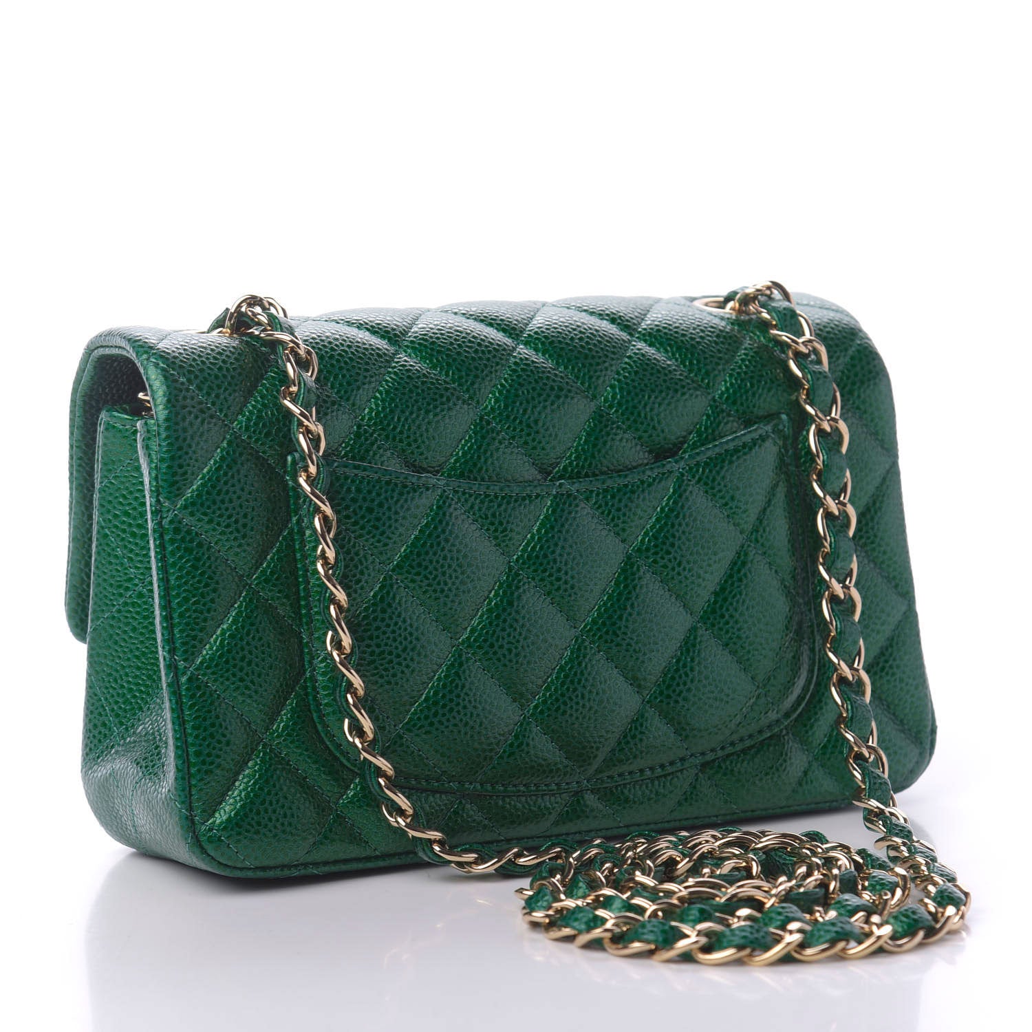 Chanel Metallic Caviar Quilted Mini Rectangular Flap Green 3 of 10