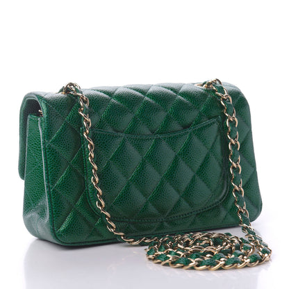 Chanel Metallic Caviar Quilted Mini Rectangular Flap Green 3 of 10