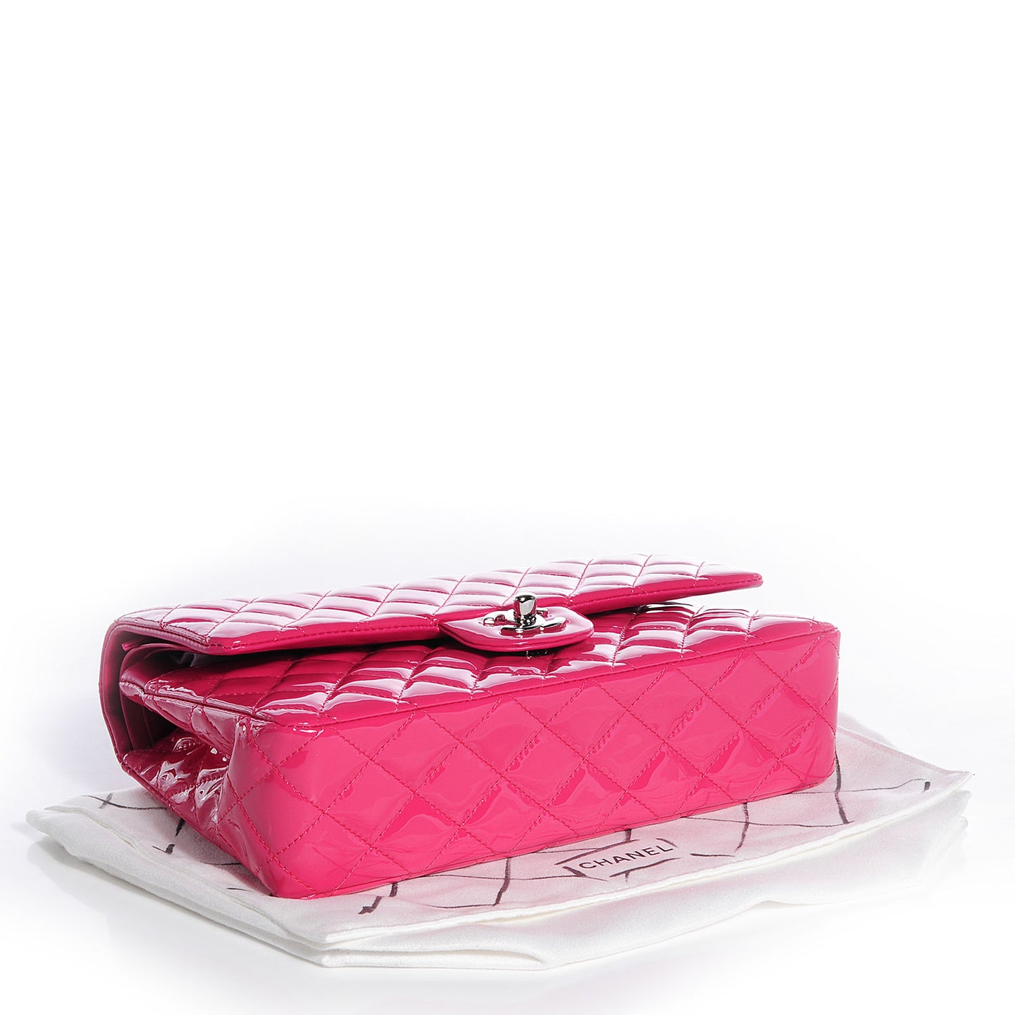 Patent Quilted Medium Double Flap Fuchsia