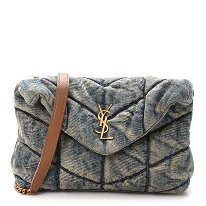 Saint Laurent Denim Quilted Small Loulou Puffer Monogram Chain Satchel Blue Cinnamon 7 of 9