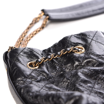 Chanel Glazed Calfskin Stingray Drawstring Bucket Black 12 of 19