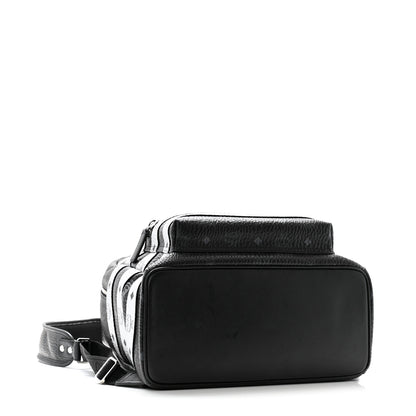 MCM Metallic Visetos Striped Medium Stark Backpack Silver Black 4 of 12