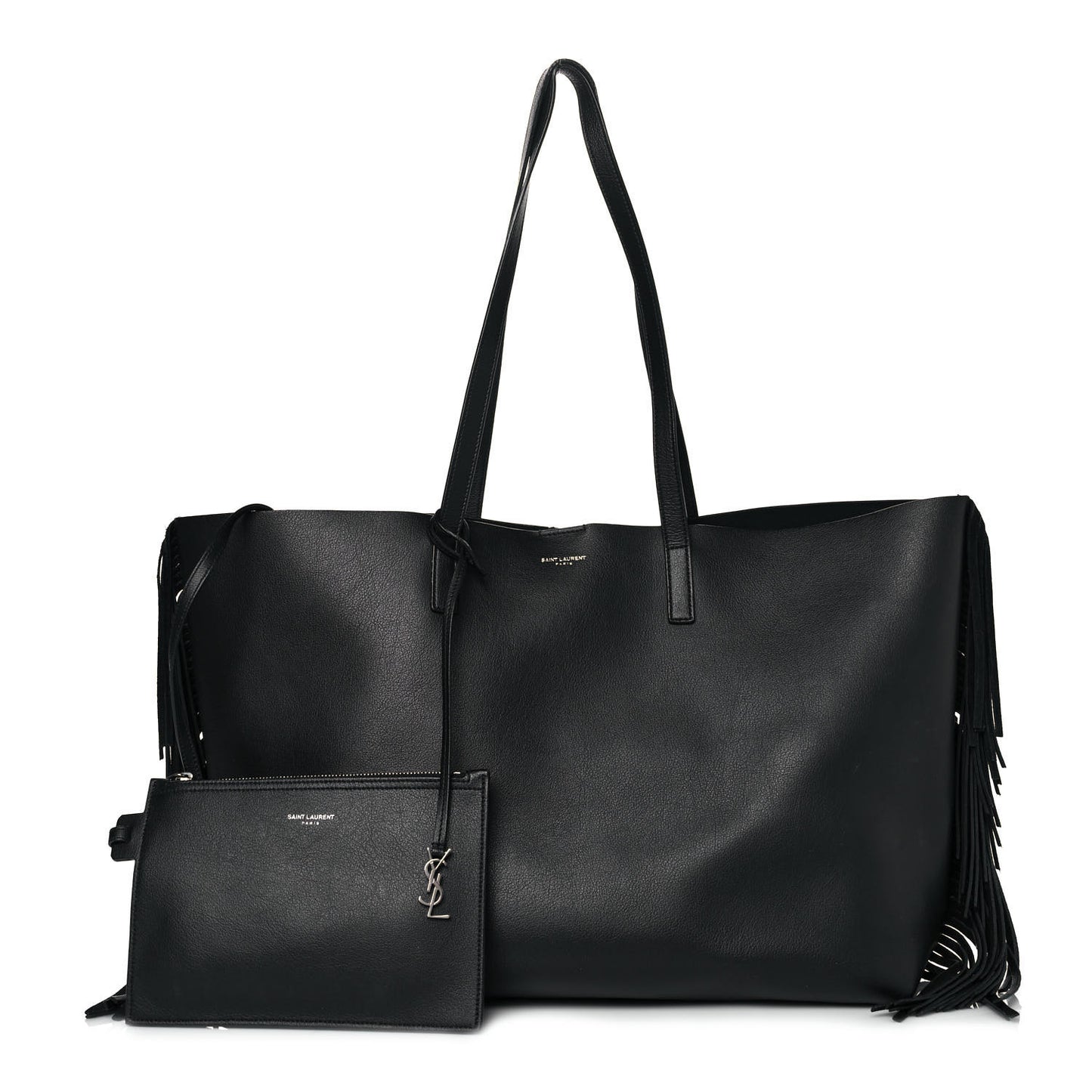 Calfskin Large Fringe Shopping Tote Black