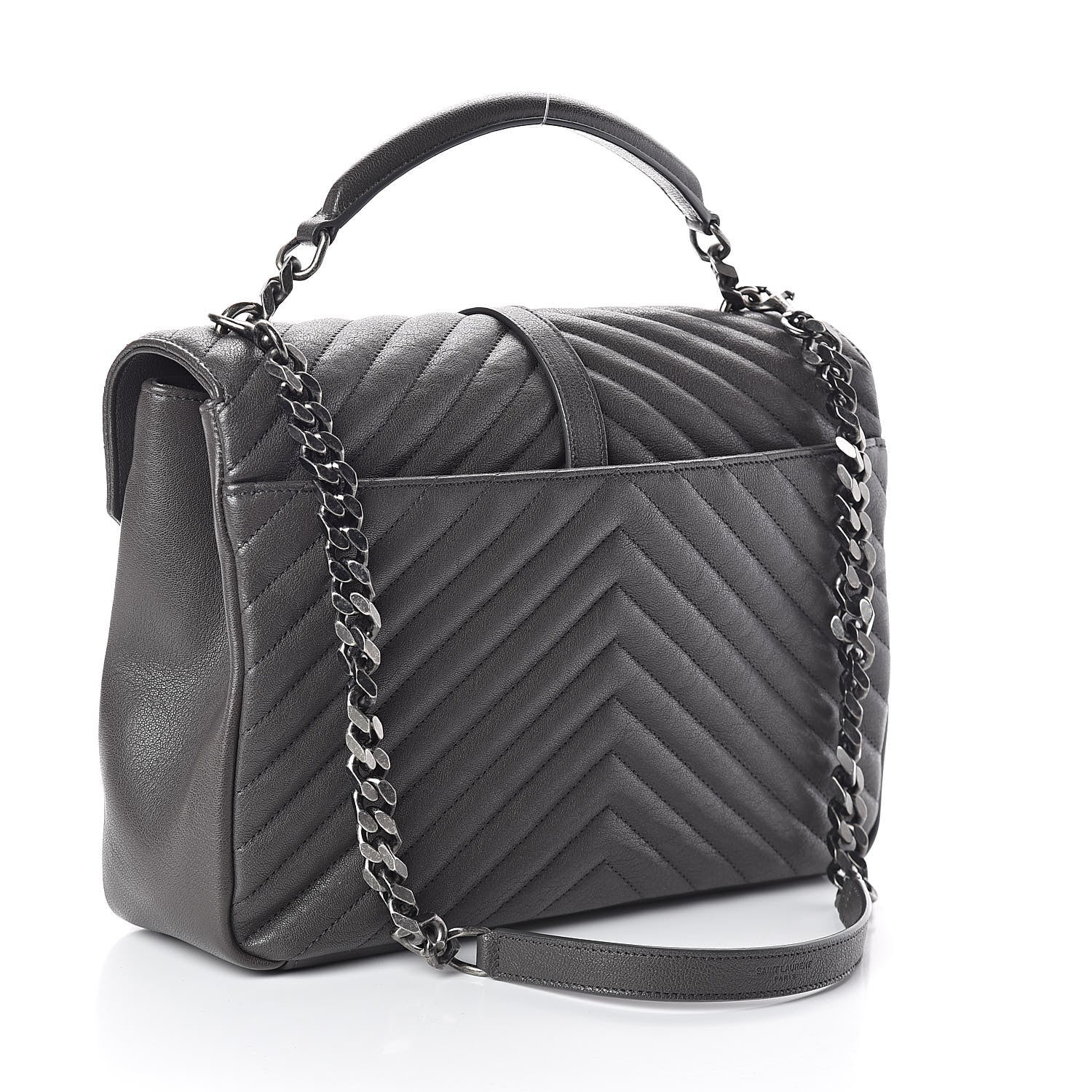 Saint Laurent Sheepskin Matelasse Chevron Monogram Large College Satchel Dark Asphalt 3 of 9