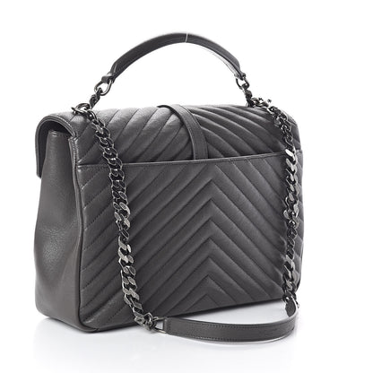 Saint Laurent Sheepskin Matelasse Chevron Monogram Large College Satchel Dark Asphalt 3 of 9