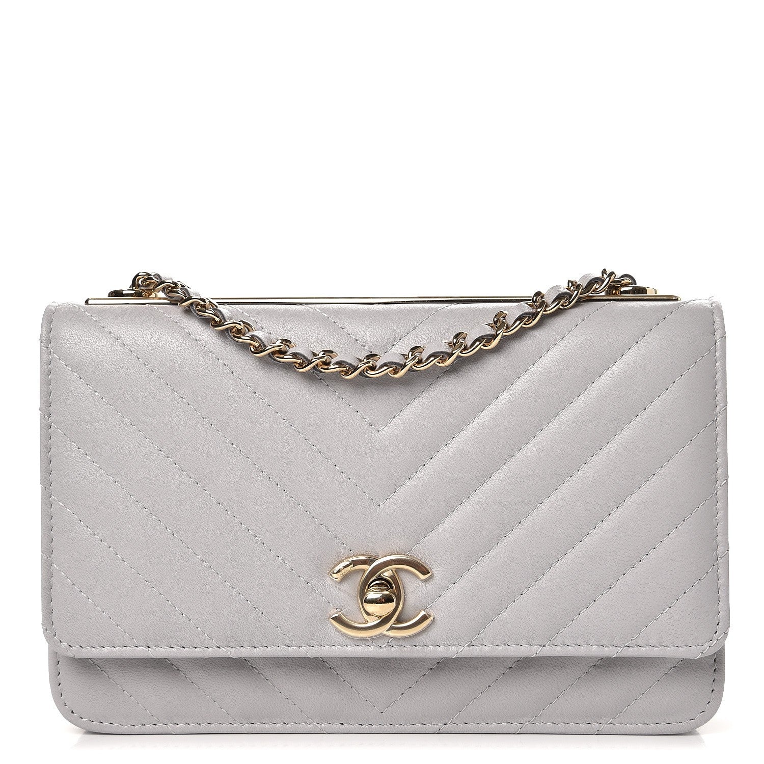 Chanel Lambskin Chevron Quilted Trendy CC Wallet On Chain WOC Grey 1 of 9