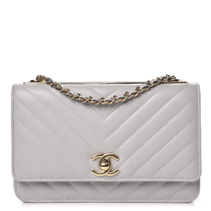 Chanel Lambskin Chevron Quilted Trendy CC Wallet On Chain WOC Grey 1 of 9
