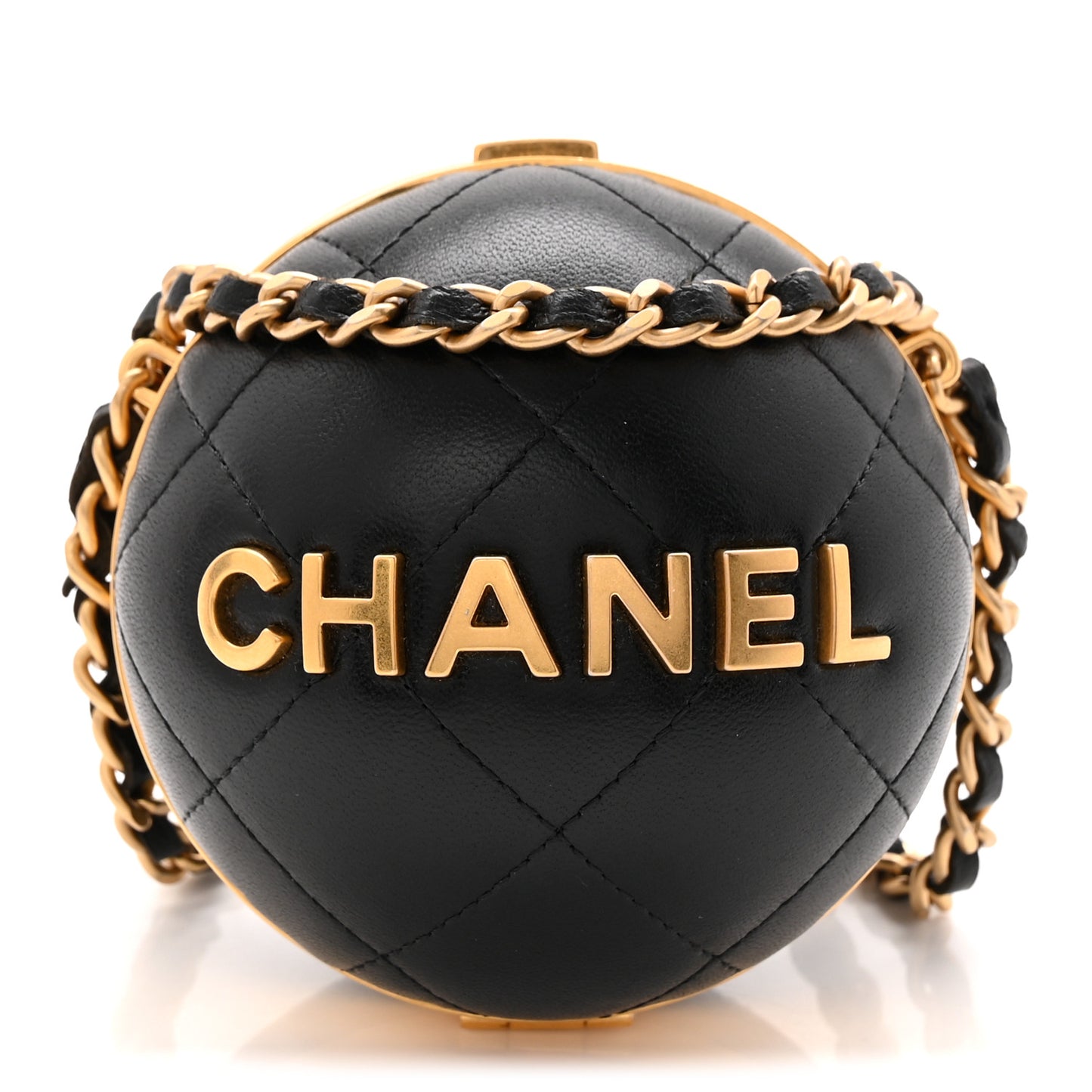 Lambskin Quilted Sphere Minaudiere Chain Clutch Black