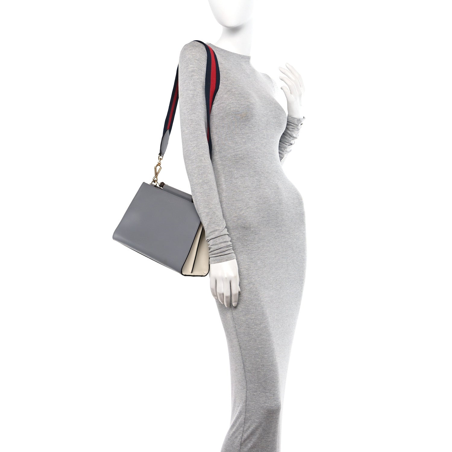 Gucci Nappa Bamboo Web Small Nymphaea Top Handle Bag Deep Grey Mystic White 2 of 11