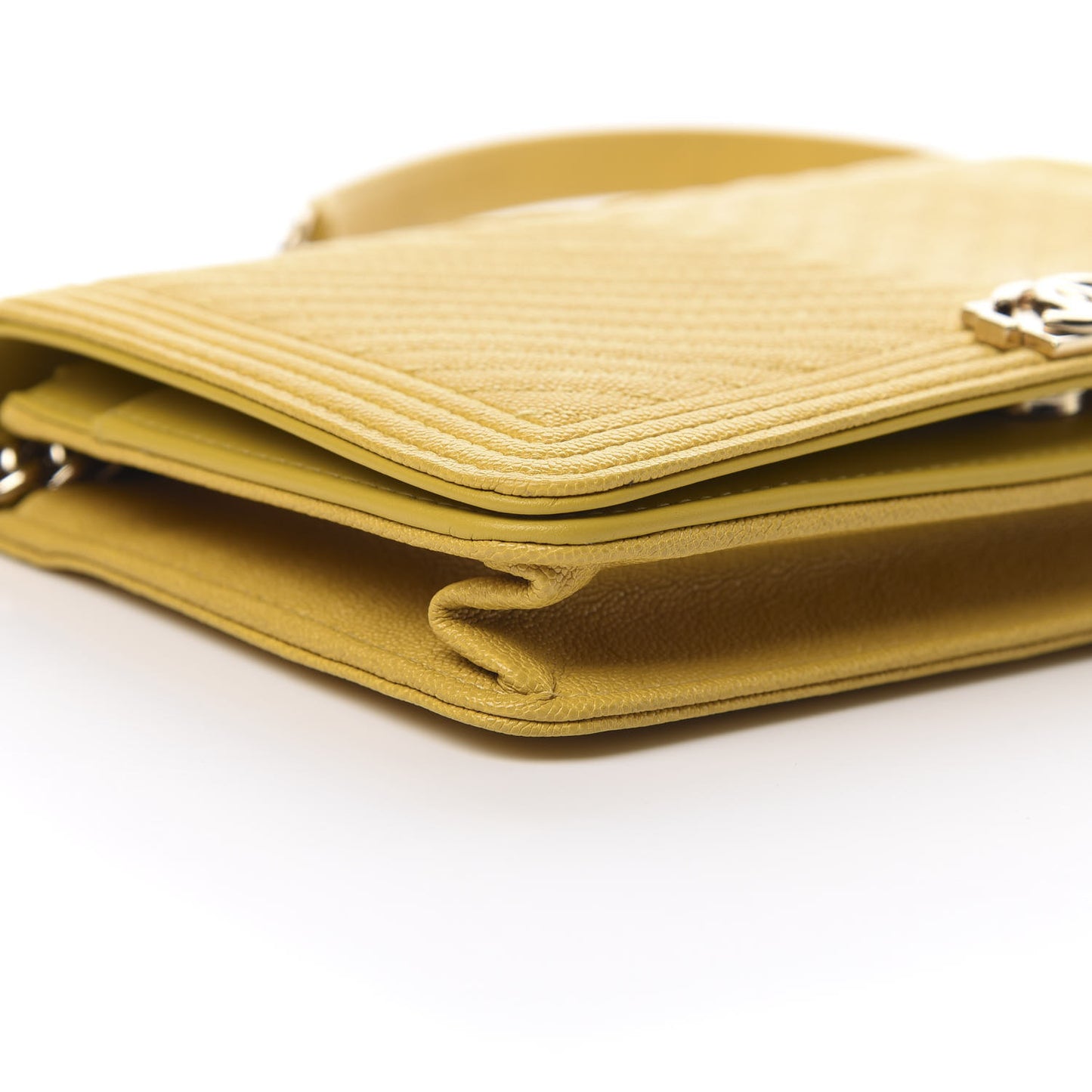Caviar Chevron Quilted Boy Wallet On Chain WOC Yellow