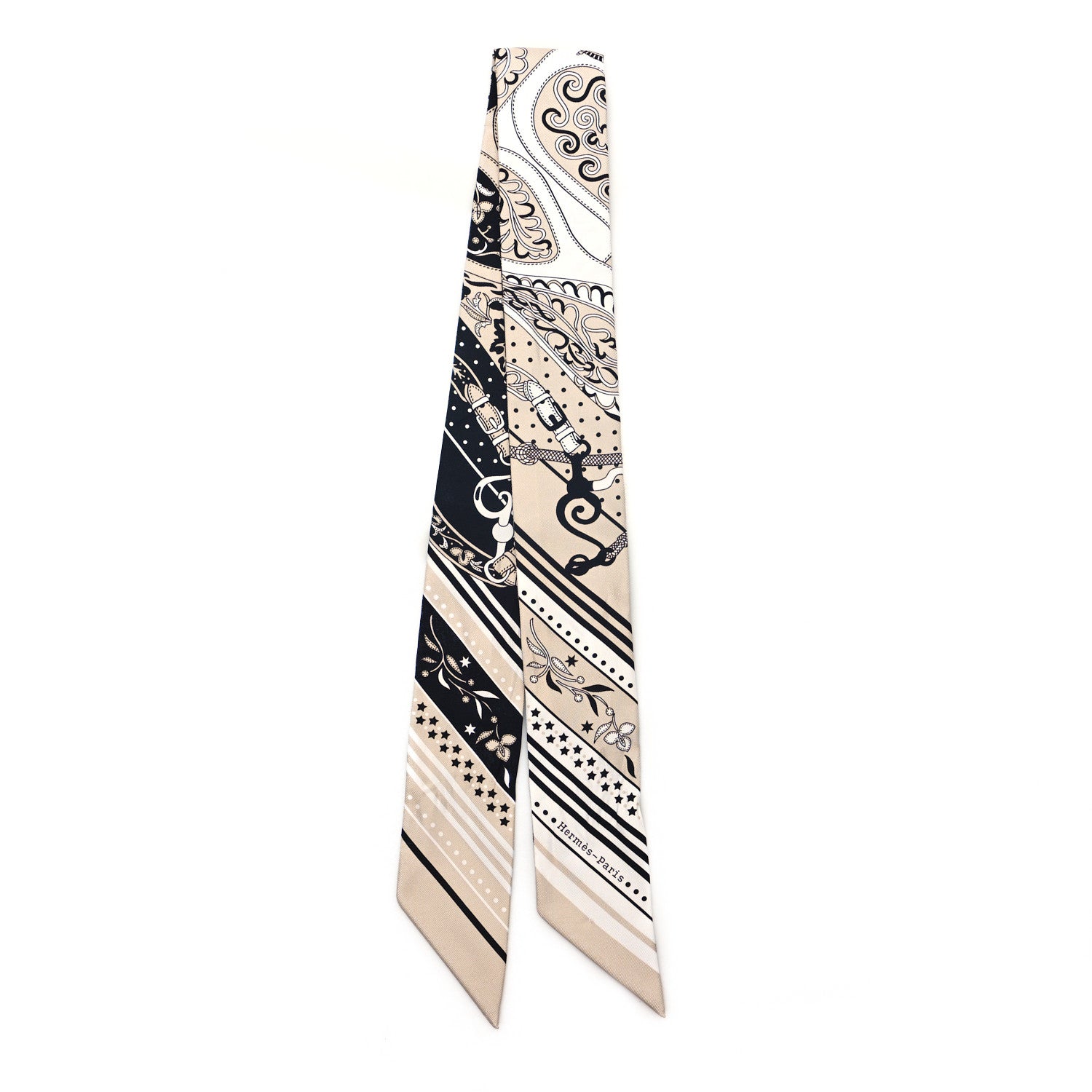 Hermes Silk Festival Des Amazones Twilly Grege Black White 2 of 4