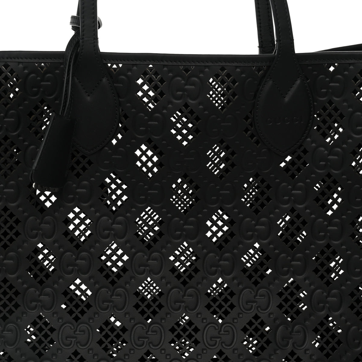 Gucci Calfskin GG Monogram Diamond Cut Medium Ophidia Tote Bag Black 8 of 10