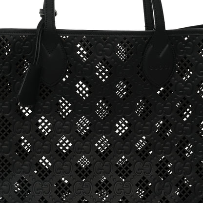 Gucci Calfskin GG Monogram Diamond Cut Medium Ophidia Tote Bag Black 8 of 10