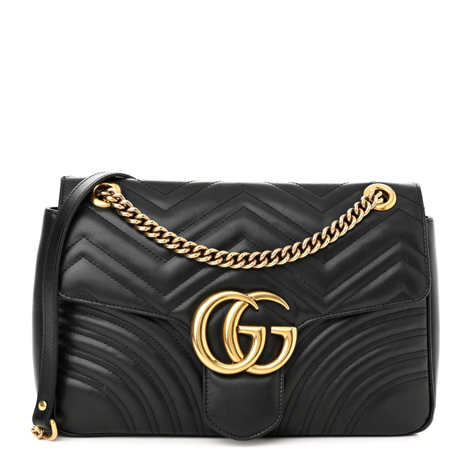 Gucci Calfskin Matelasse Medium GG Marmont Shoulder Bag Black 1 of 12