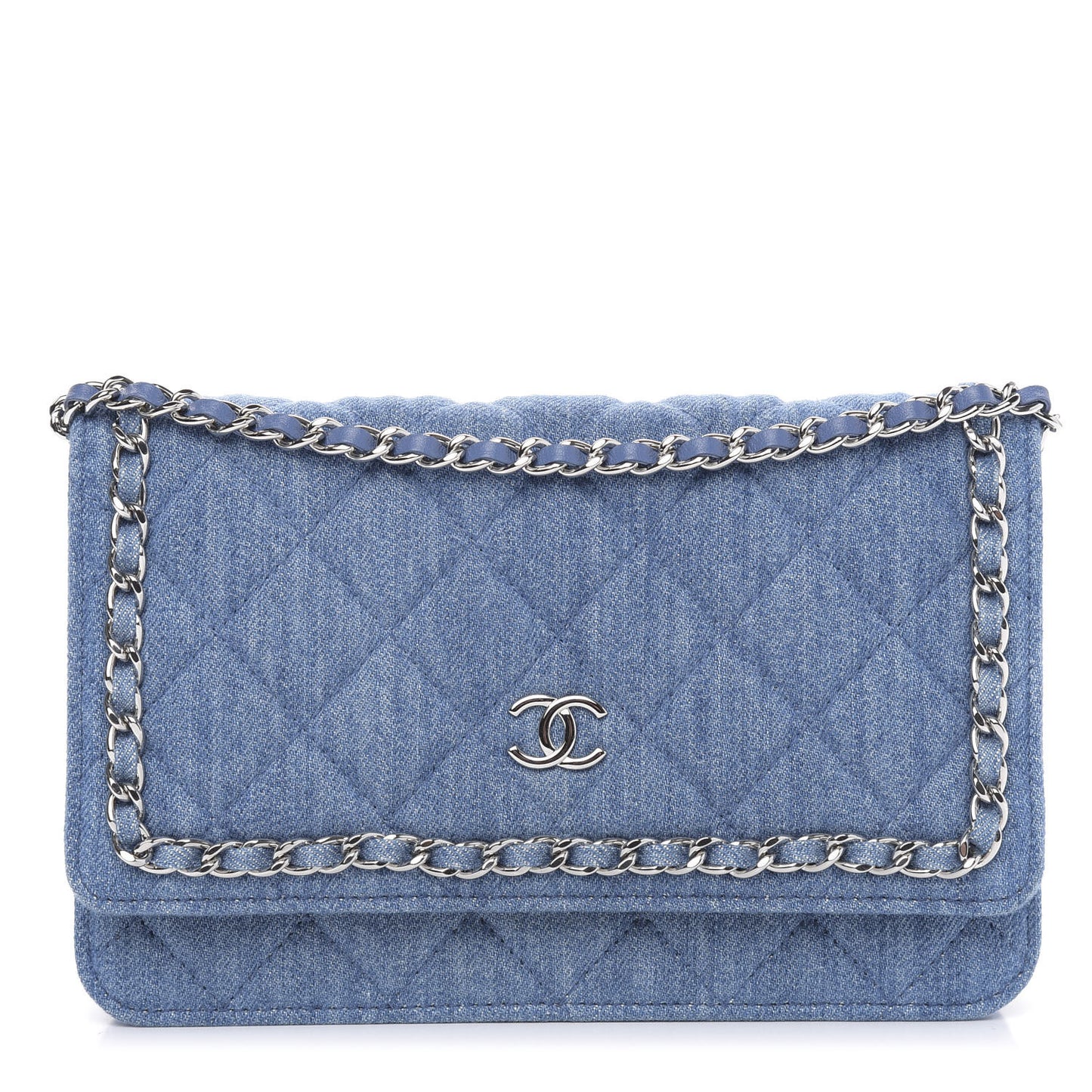 Denim Quilted Chain Around Wallet on Chain WOC Blue