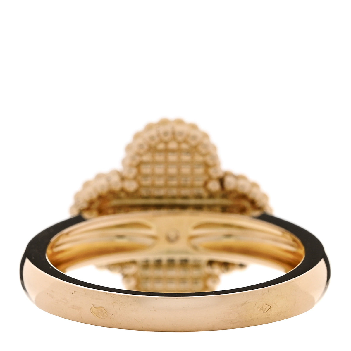 18K Yellow Gold Diamond Mother of Pearl Vintage Alhambra Ring 56 7.5
