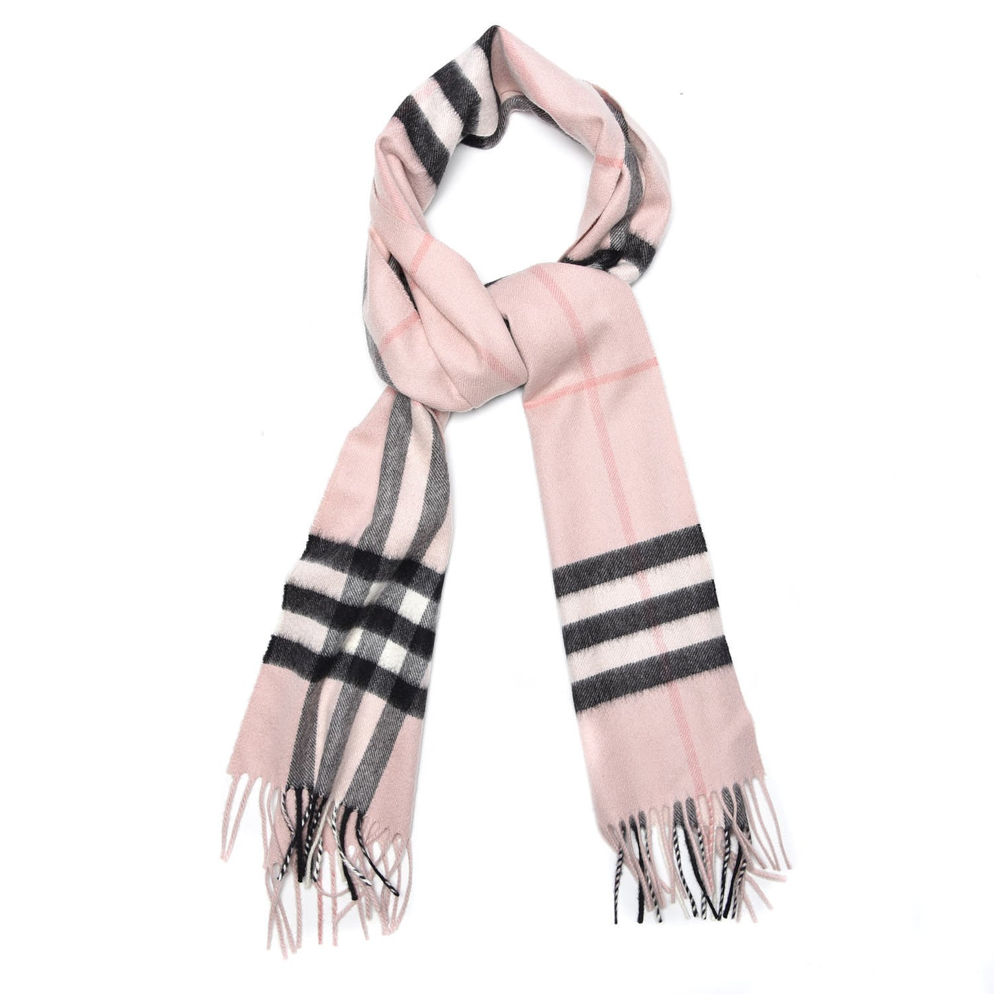 Cashmere Giant Check Icon Stripe Fringe Scarf Ash Rose