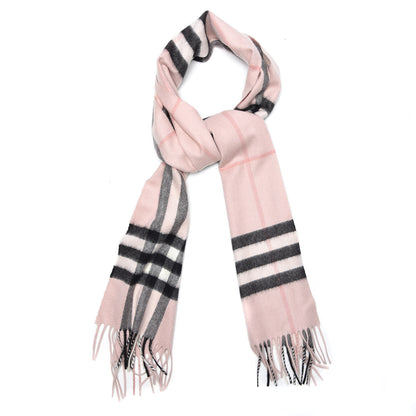 Burberry Cashmere Giant Check Icon Stripe Fringe Scarf Ash Rose 1 of 6