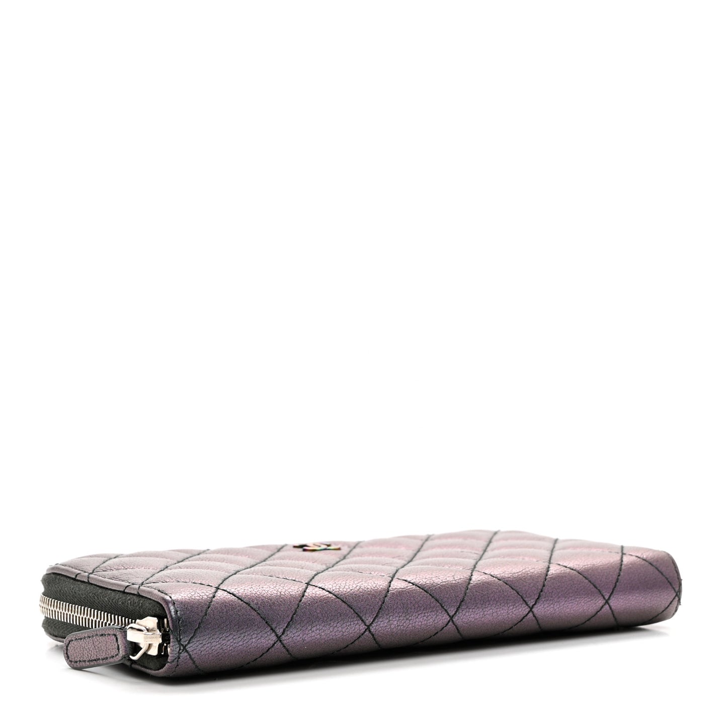 Iridescent Goatskin Quilted Large Zip Around Wallet Purple