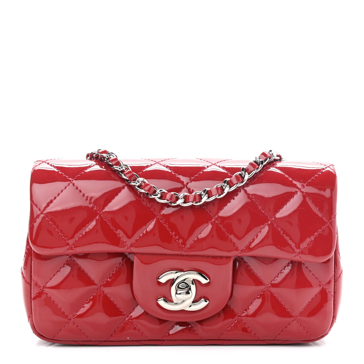 Chanel Patent Calfskin Quilted Extra Mini Rectangular Flap Red 1 of 10