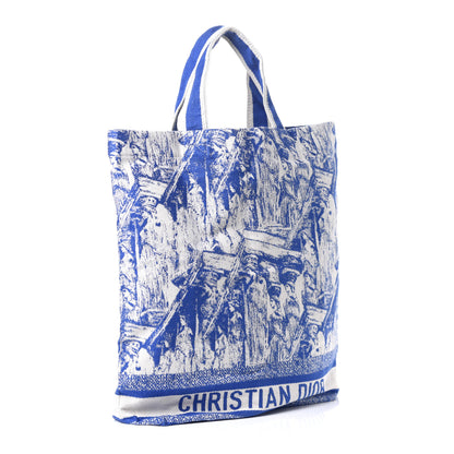 Christian Dior Canvas Print Cruise Tote Ivory Blue 3 of 17