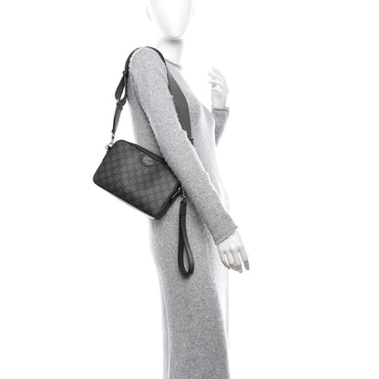 Gucci GG Supreme Monogram Textured Dollar Calfskin Web Ophidia Wristlet Shoulder Bag Grey Black Graphite Grey 2 of 10