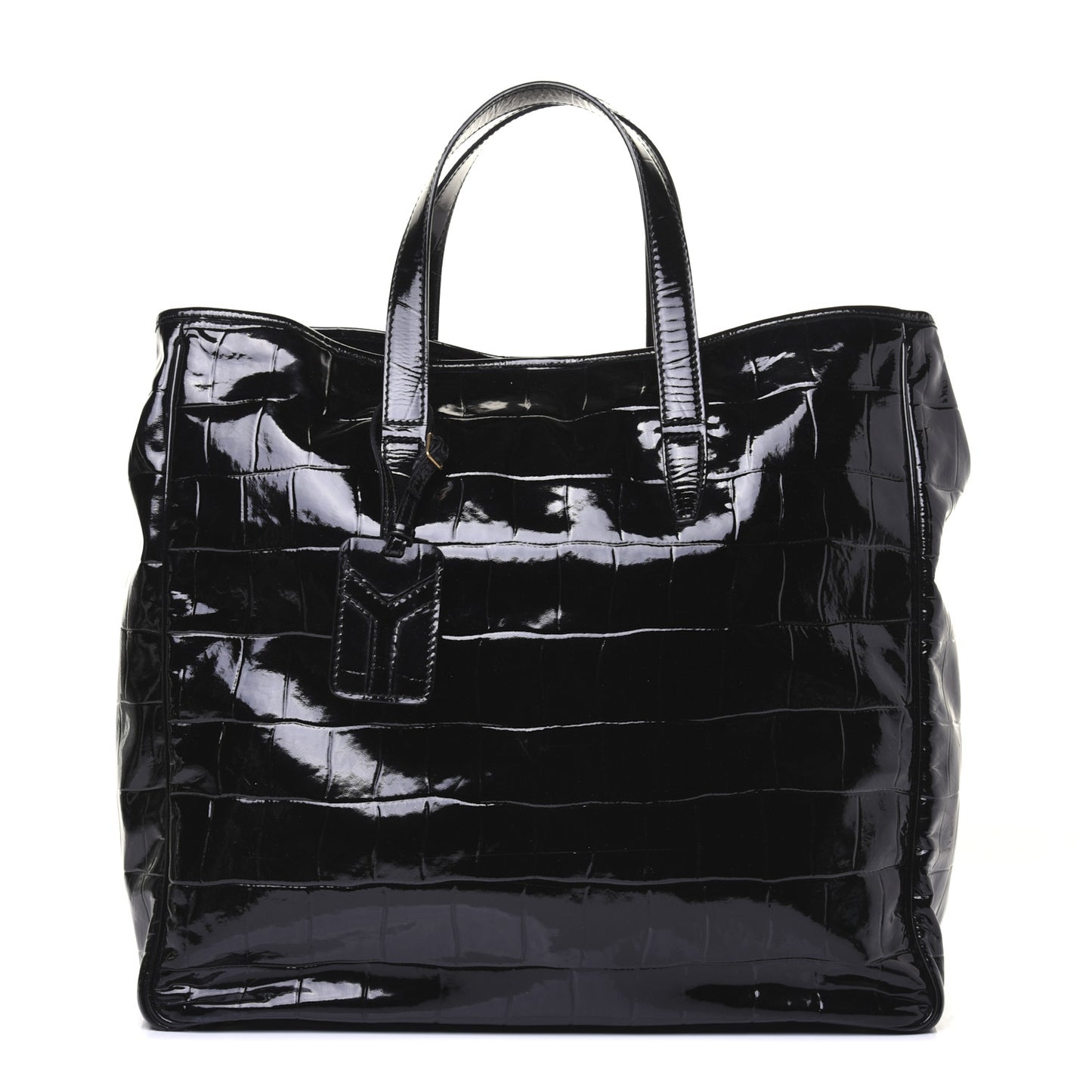 Crocodile Embossed Patent Raspail Tote Black