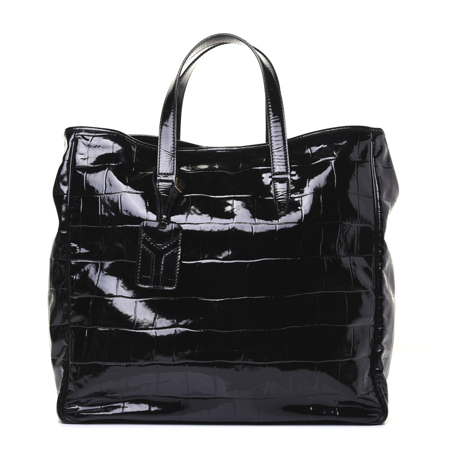 Saint Laurent Crocodile Embossed Patent Raspail Tote Black 1 of 17