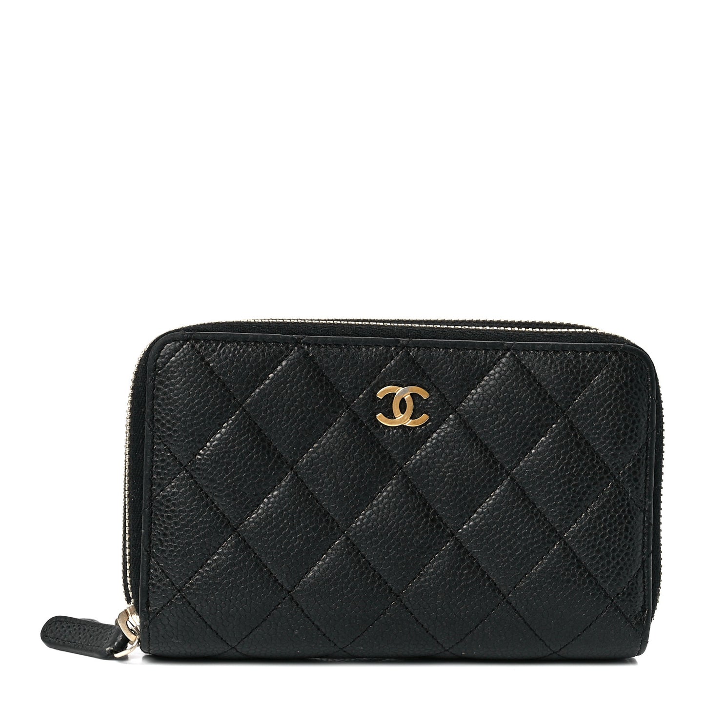 Caviar Quilted Large Gusset Double Zip Around Wallet Black
