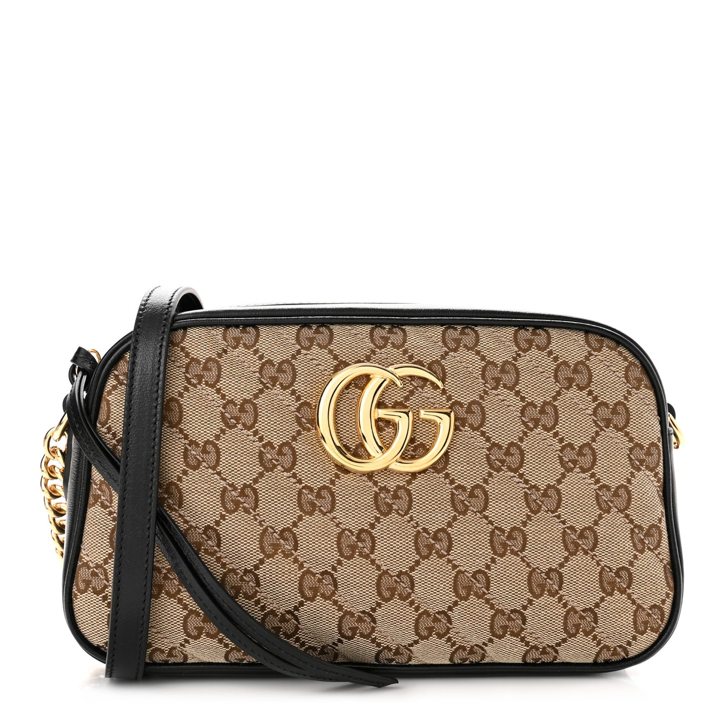 Monogram Matelasse Diagonal Small GG Marmont Chain Shoulder Bag Beige Black