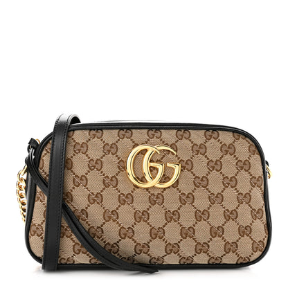 Gucci Monogram Matelasse Diagonal Small GG Marmont Chain Shoulder Bag Beige Black 1 of 9