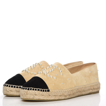 Chanel Suede Pearl CC Espadrilles 39 Beige 3 of 10