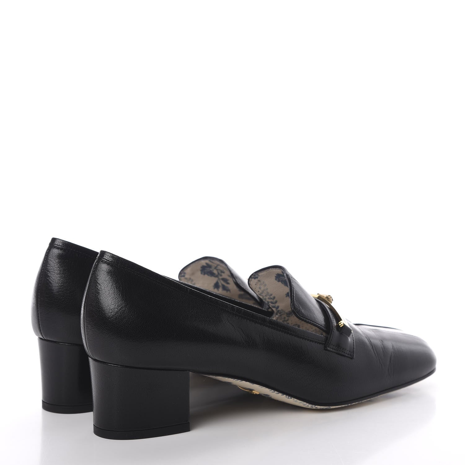 Gucci Goatskin Feline Ginger Loafer Pumps 40.5 Black Light Brown 4 of 8